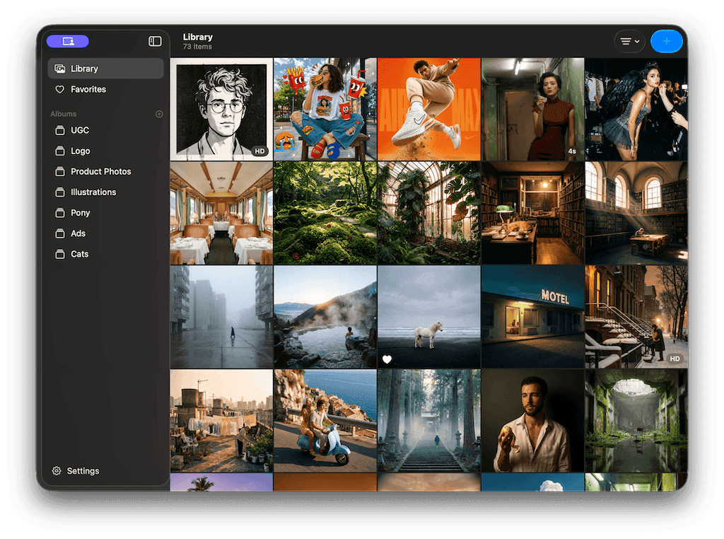 Majik library — generations organized in a grid